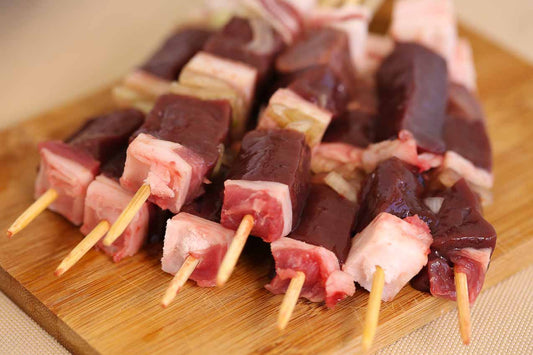 Arrosticini di fegato bovino grasso di pecora e cipolla da 28 gr.